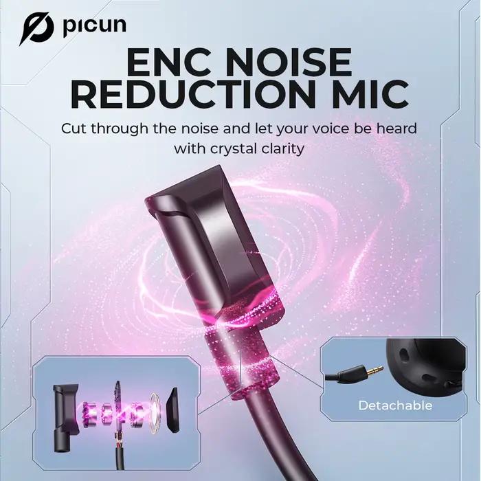Picun G3 casque sans fil de jeu avec micro casque supra-auriculaire Bluetooth 5.4 40mm pilote 2.4G/s