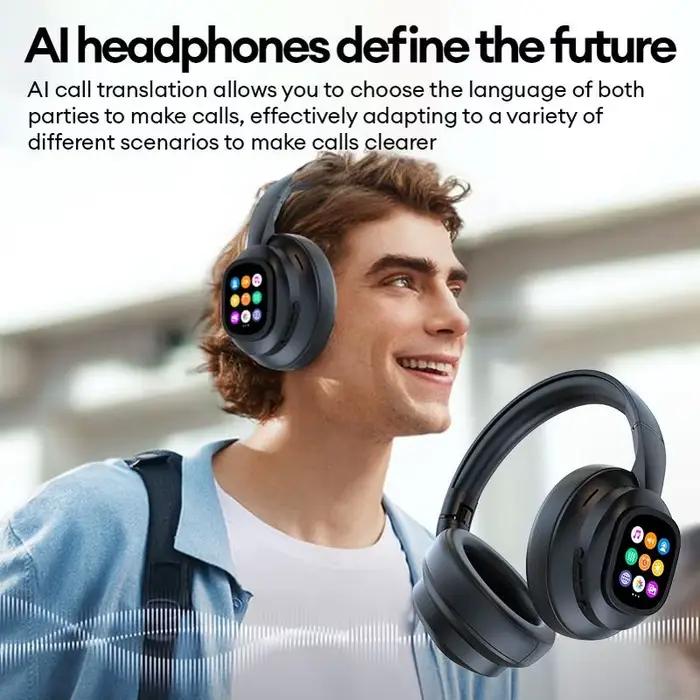 AI LCD écran tactile choc basse casques HIFI son sans fil Bluetooth casque ANC réduction du bruit Gamer écouteurs avec micro HD