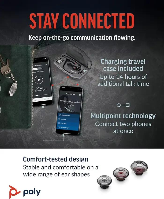 Nouveau Plantronics Poly Voyager 5200/5200 UC casque sans fil Bluetooth réduction du bruit écouteurs d'affaires