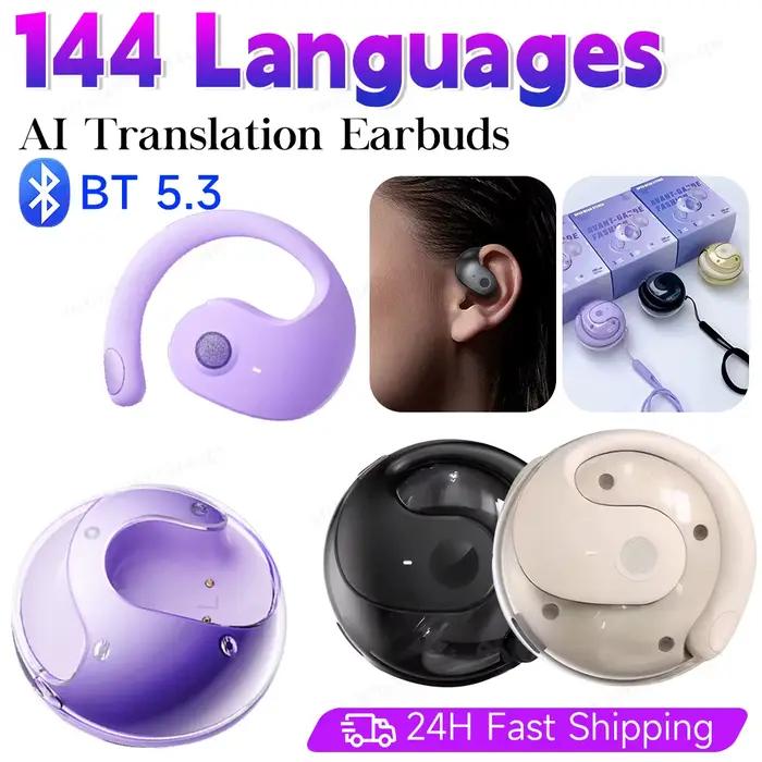 Ecouteurs de traduction sans fil BT AI pour 144 langues en temps réel voyageurs professionnels apprenants écouteurs traduction langue communication internationale confortables