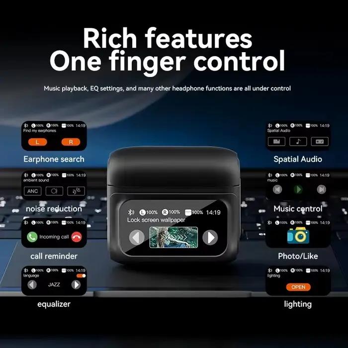 Casque Bluetooth sans fil E20PRO avec commande tactile réduction de bruit active résistant à l'eau pour musique appels et activités physiques