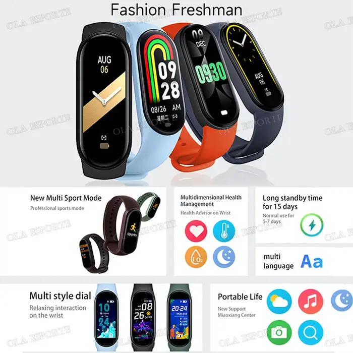 Bandeau Sport Smartwatch Ola Esporte pour Suivi Fitness et Sommeil Bracelet Silicone Multilingue Surveillance Activités Sportives Occasions Spéciales