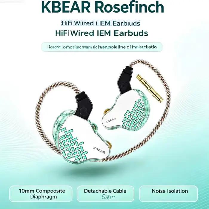Écouteurs intra-auriculaires filaires Rosefinch KBEAR avec diaphragme composite de 10 mm