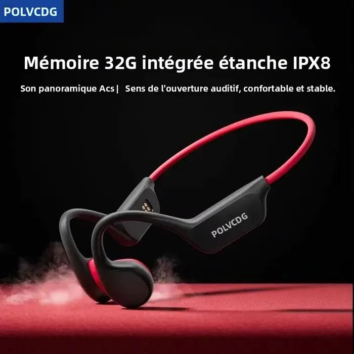 POLVCDG casque à Conduction osseuse X7 IPX8 32GB Bluetooth 5.3