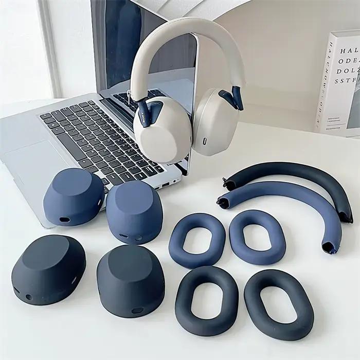 Coque en silicone mode 5 en 1 pour Sony WH-XM5/XM6 - Housse pour écouteurs tout-en-un souple anti-rayures