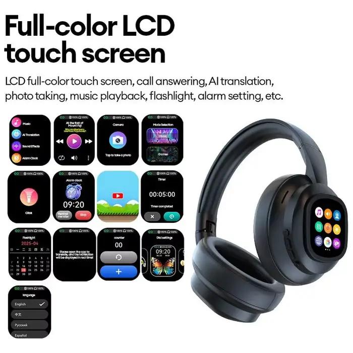AI LCD écran tactile choc basse casques HIFI son sans fil Bluetooth casque ANC réduction du bruit Gamer écouteurs avec micro HD
