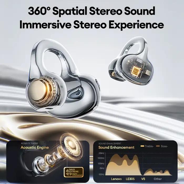 Lenovo LE302 HIFI stéréo sport oreille pince écouteurs OWS Bluetooth 6.0 casque antibruit