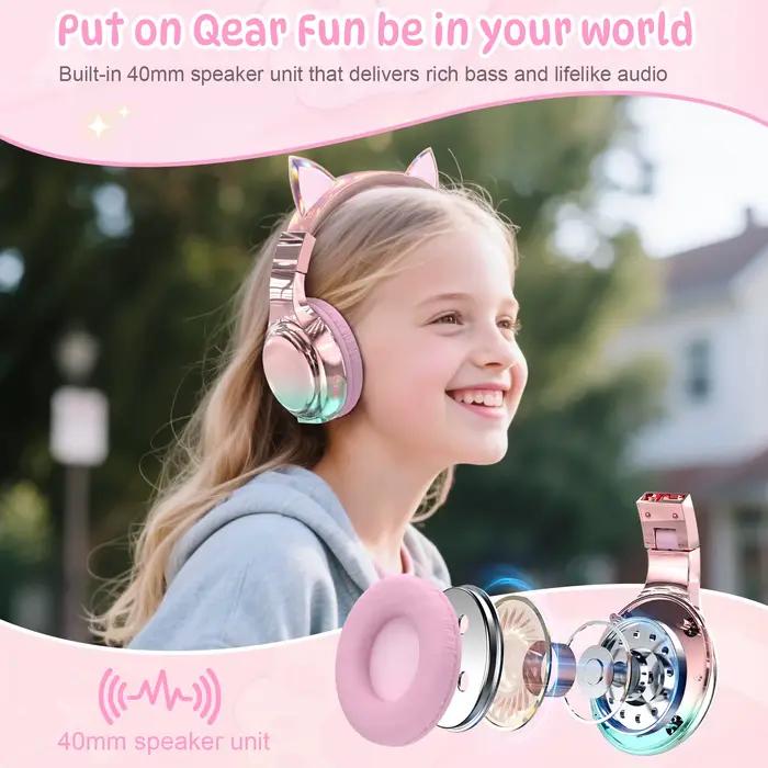 Casque sans fil à oreilles de chat pour filles et enfants