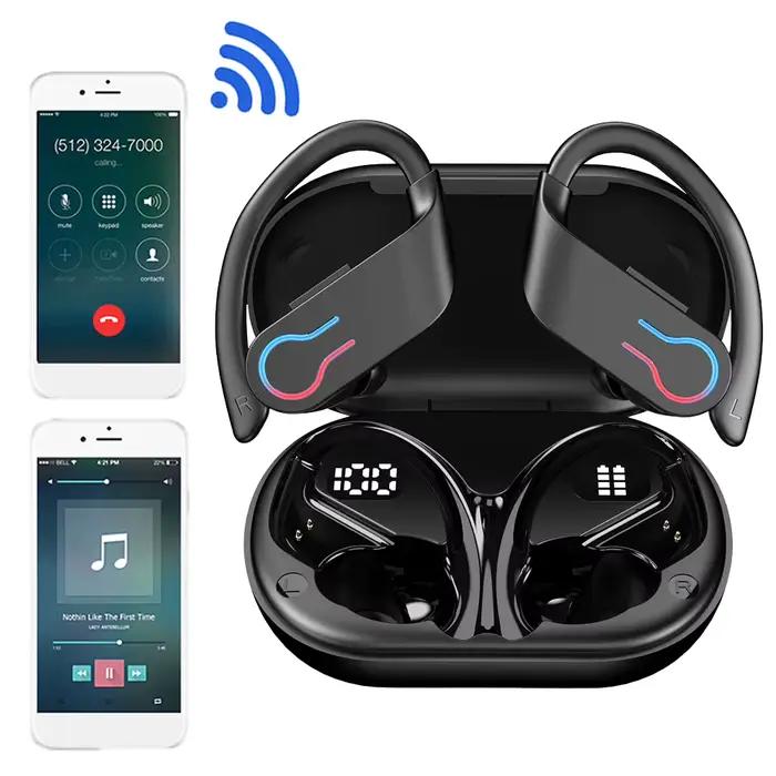 Ecouteurs sans fil Bluetooth 5.3 avec crochets d'oreille pour sportifs microphone intégré pour appel audio étanche pour activités extérieures