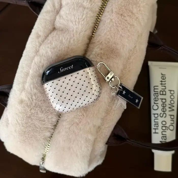 Étui pour écouteurs de couleur transparente Black Wavelet Dot pour Airpods 1