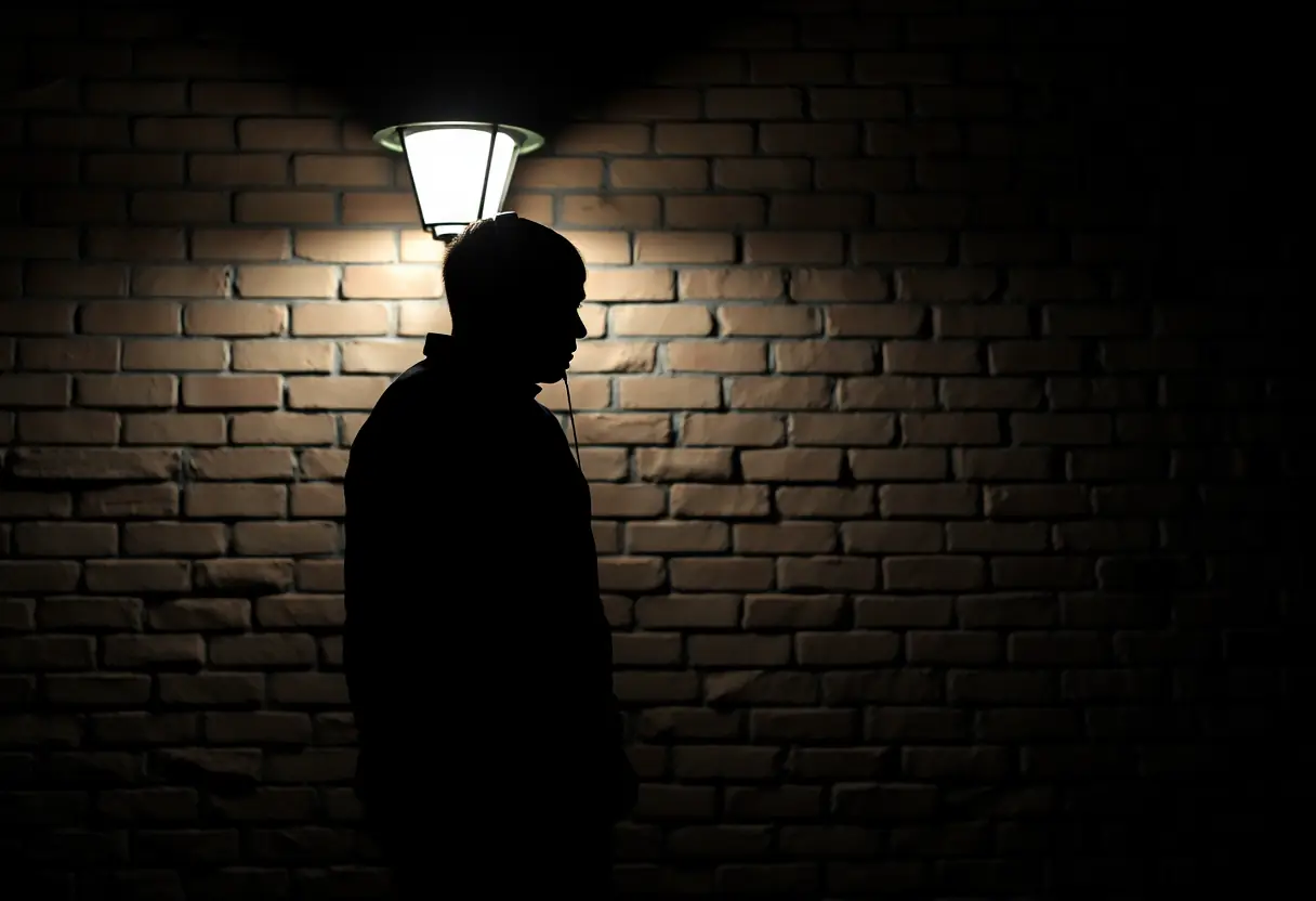 Silhouette écoutant de la musique sur des écouteurs dans la rue