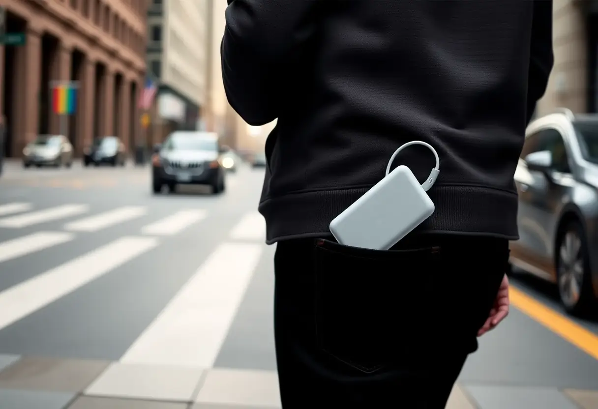 Silhouette d'une personne marchant avec un étui de charge pour écouteurs